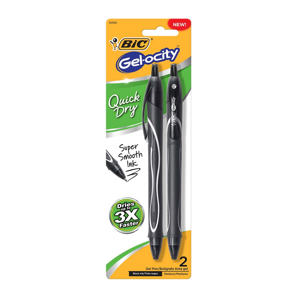 BIC, Gel-ocity, Quick Dry, Retractable, Gel, 0.7mm, 2 Pack